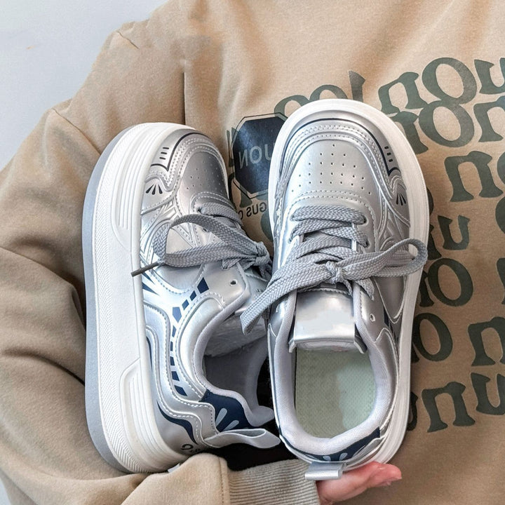 Damen Moderne Plateau-Sneaker mit metallic-Optik und dämpfender EVA-Zwischensohle Drune