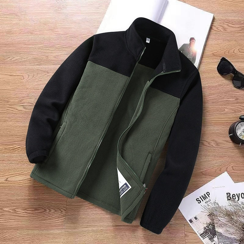 Herren Zweifarbige Fleece-Übergangsjacke mit Stehkragen, Reißverschluss & Eingrifftaschen Drune