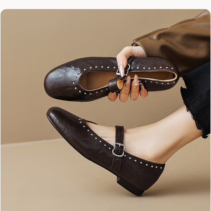 Damen Mary Jane Ballerinas mit elegantem Riemchen und funkelnden Nieten Drune