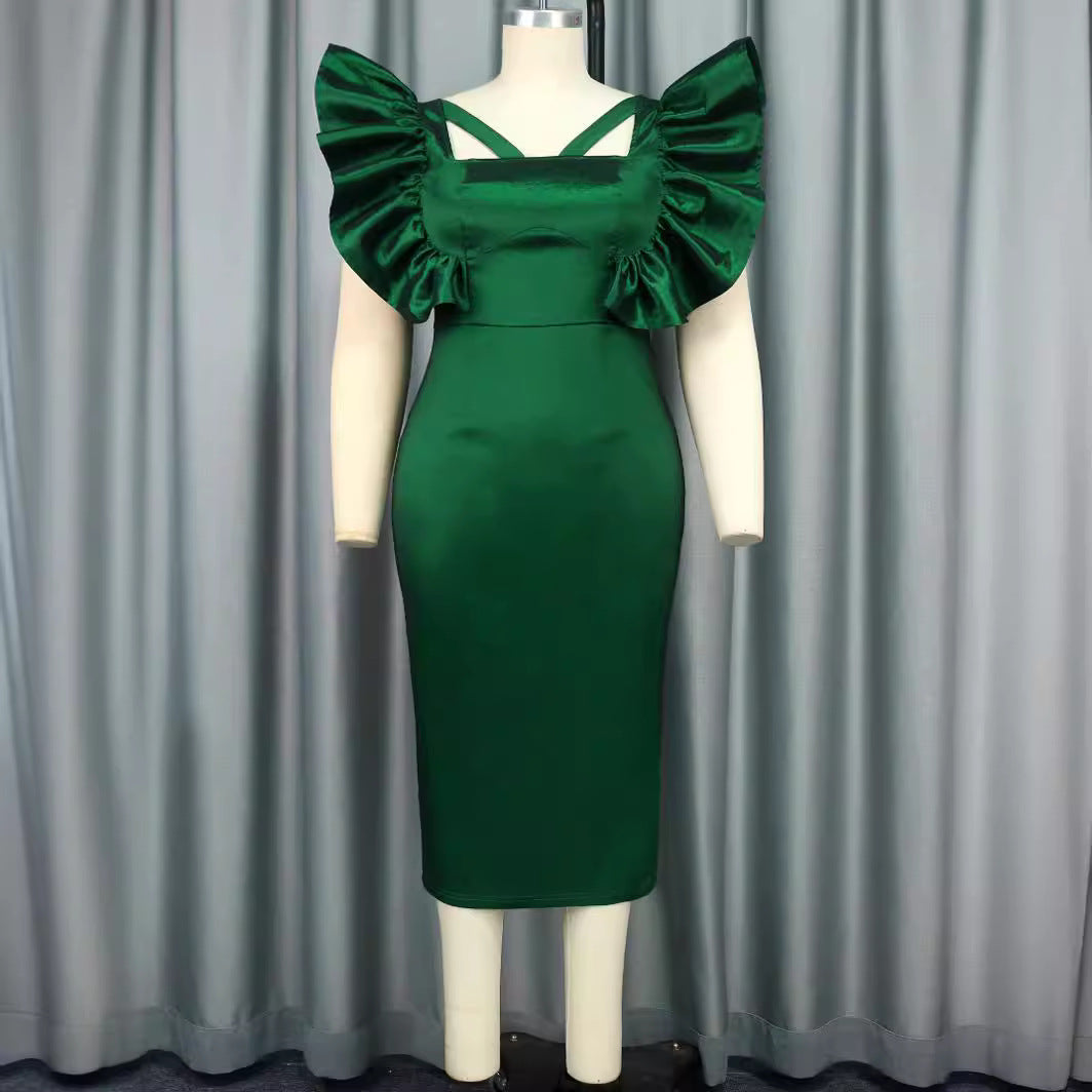 Damen Elegantes Maxikleid mit voluminösen Rüschenärmeln Drune