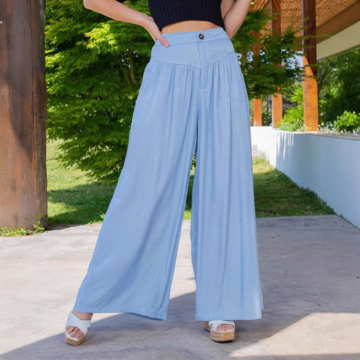 Damen Weit geschnittene Leinenhose mit Hohem Bund und praktischen Taschen Drune