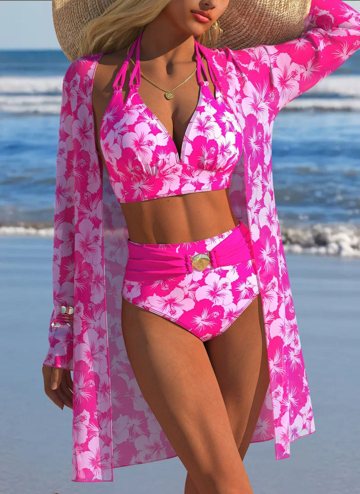 Damen Bikini-Set mit kreativem geometrischen Design und hohem Bund Drune