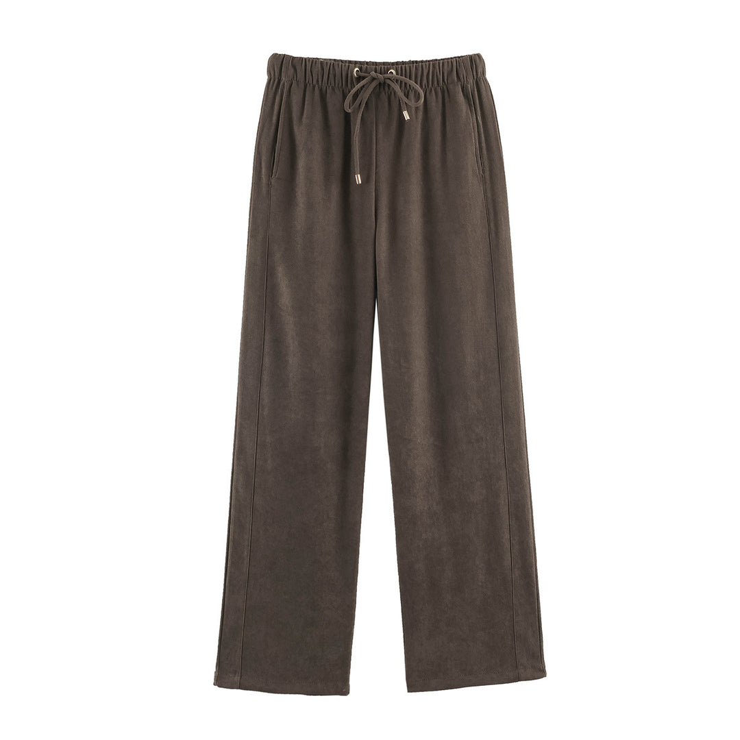 Damen weite Loungehose aus Veloursoptik mit Kordelzug und Eingrifftaschen Drune
