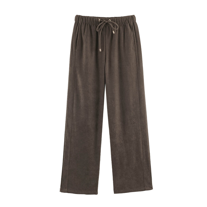 Damen weite Loungehose aus Veloursoptik mit Kordelzug und Eingrifftaschen Drune
