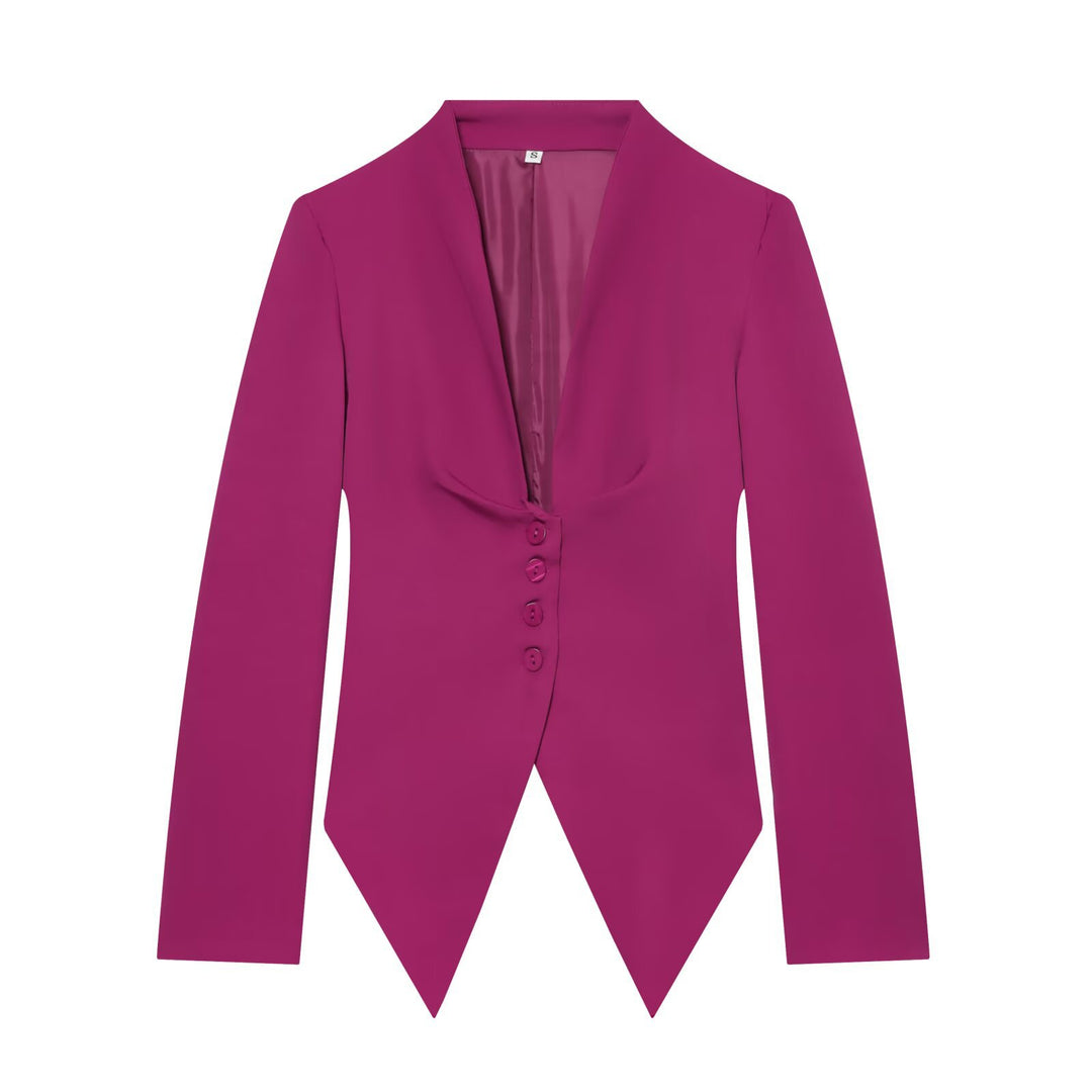 Damen Taillierter Cropped-Blazer mit spitzem Zipfelsaum und tiefem V-Ausschnitt Drune