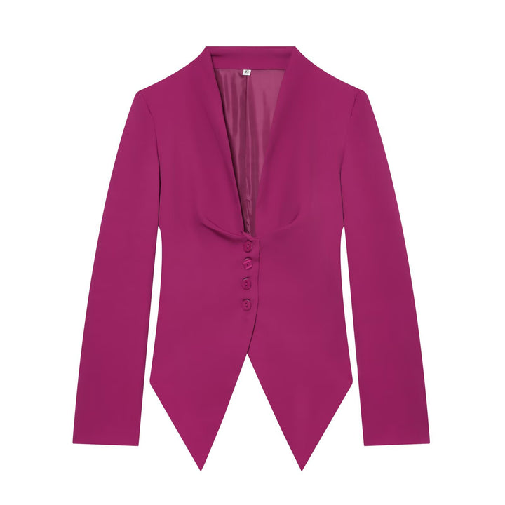 Damen Taillierter Cropped-Blazer mit spitzem Zipfelsaum und tiefem V-Ausschnitt Drune