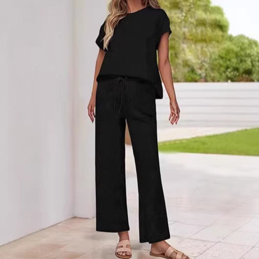 Damen lässiges Zweiteiler-Set mit hochgeschnittener Hose und lässigem Oberteil Drune
