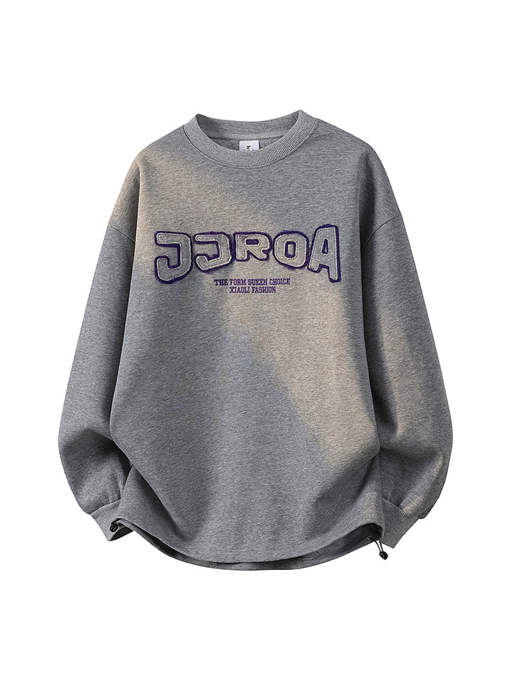 Damen Oversize-Sweatshirt mit gesticktem Schriftzug, abgerundetem Saum & überschnittener Schulter Drune