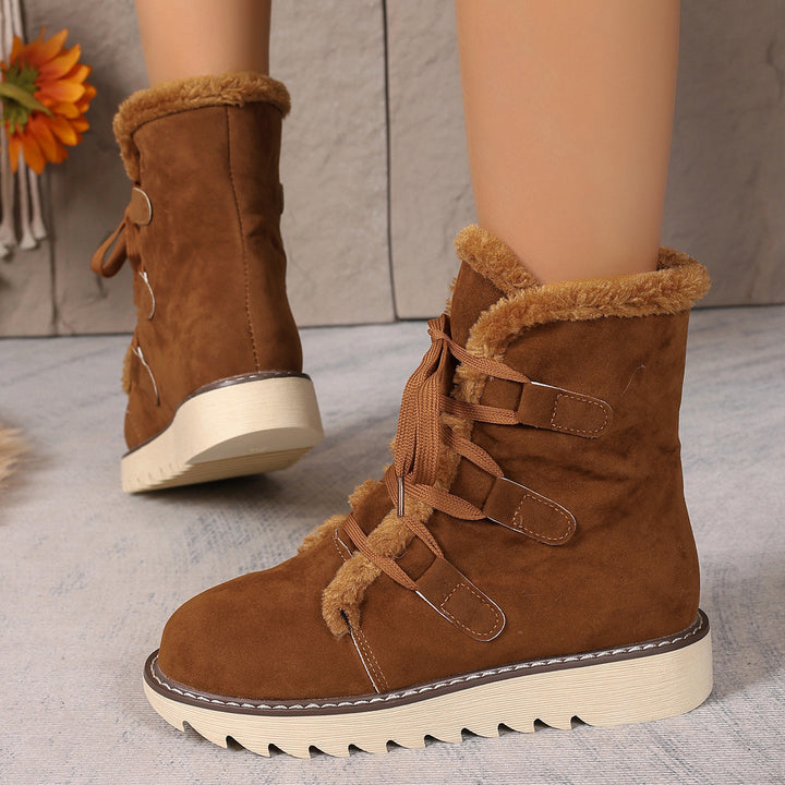 Damen  kurze gefütterte Schnürboots mit Teddyfutter, gesteppter Laufsohle und ergonomischem Komfortfußbett Drune