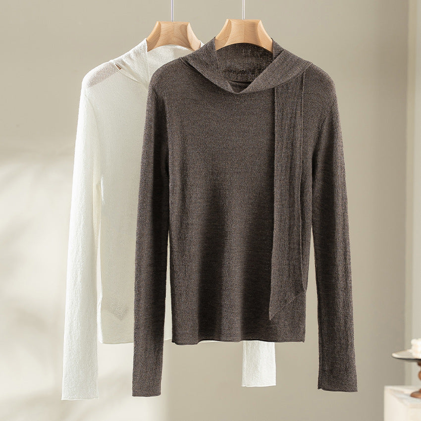 Damen Feiner Feinstrickpullover mit Schalkragen und asymmetrischem Schlaufendetail Drune