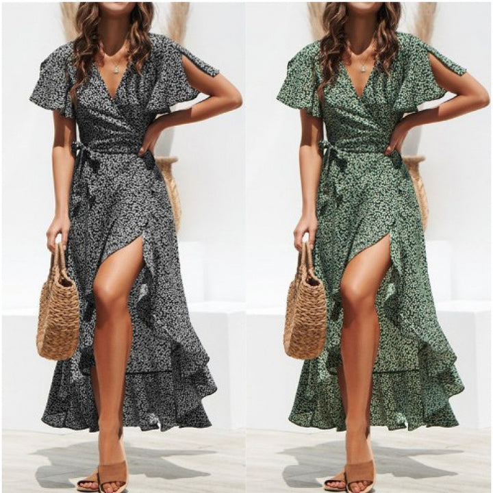 Damen Wickelkleid mit fließendem Schnitt und Volantdetail Drune