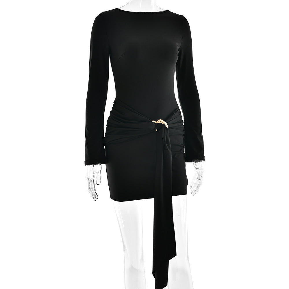 Damen Minikleid mit asymmetrischem Design und raffiniertem Taillengürtel Drune