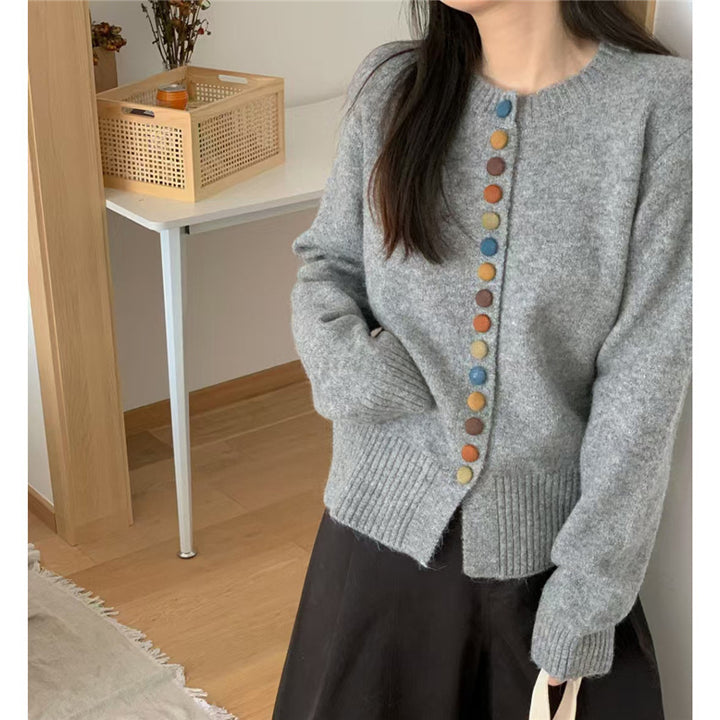 Damen Strickjacke mit bunten Knopfdetails und lässigem Schnitt Drune