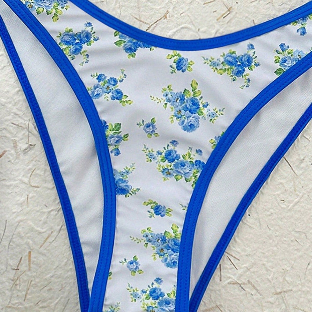 Damen Triangel-Bikini mit verspieltem Blumenmuster und verstellbaren Trägern Drune