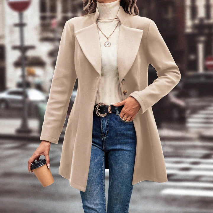 Damen eleganter Wintermantel mit asymmetrischem Schnitt und hohem Kragen Drune