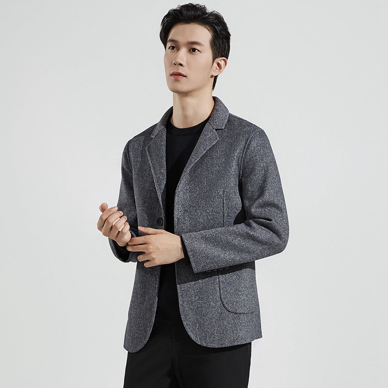 Herren Taillierter Fischgrätmuster Blazer Drune