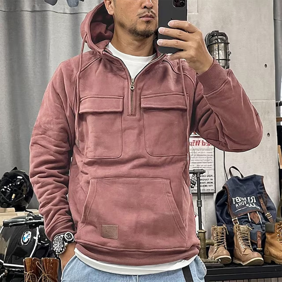 Herren nan Utility Kapuzenpullover mit aufgesetzten Brusttaschen und halbem Reißverschluss Drune