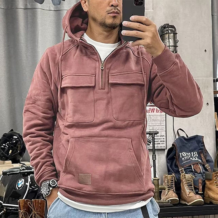 Herren nan Utility Kapuzenpullover mit aufgesetzten Brusttaschen und halbem Reißverschluss Drune