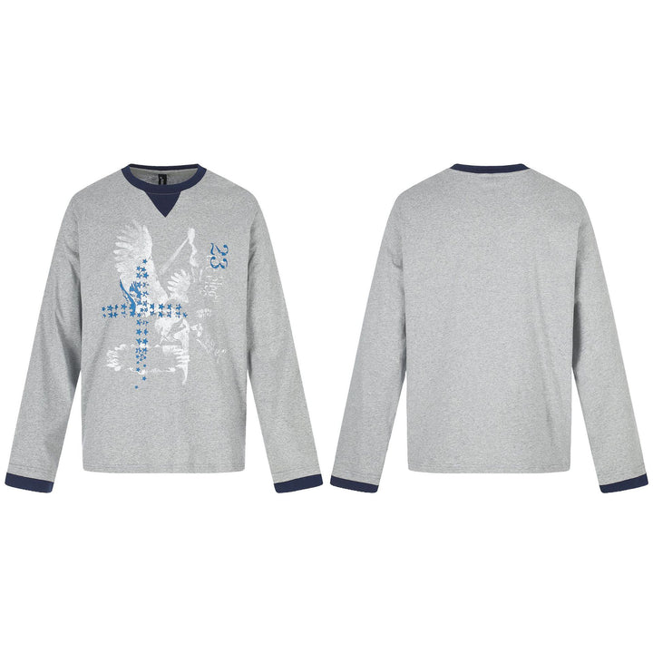 Herren Langarm-Sweatshirt mit Kontrast-Bündchen und Adler-Star-Print Drune