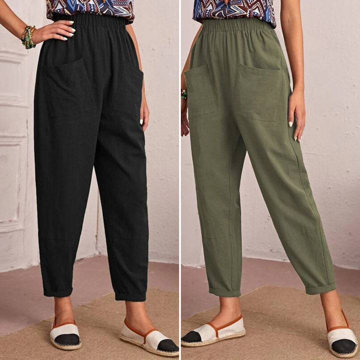 Damen Bequeme Utility-Hose mit elastischem Bund und praktischen Taschen Drune