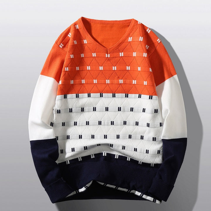 Damen modischer V-Ausschnitt Pullover mit grafischem Strukturmuster Drune