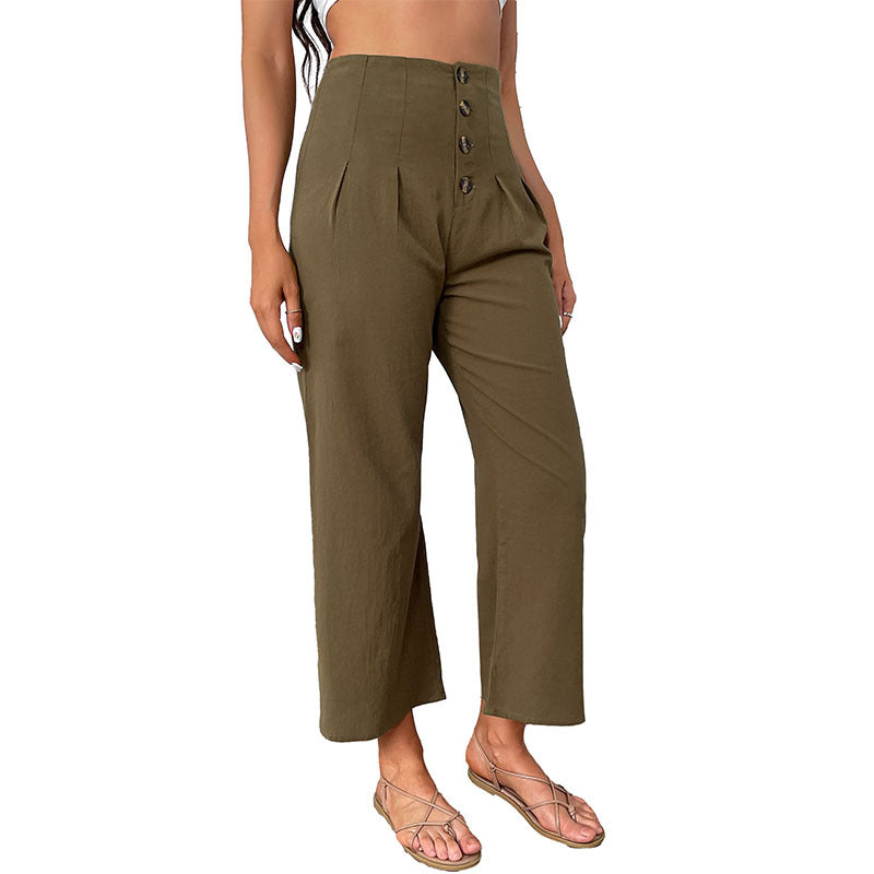 Damen Hochwaisted Hosen mit Knopfdetail und Faltenwurf Drune