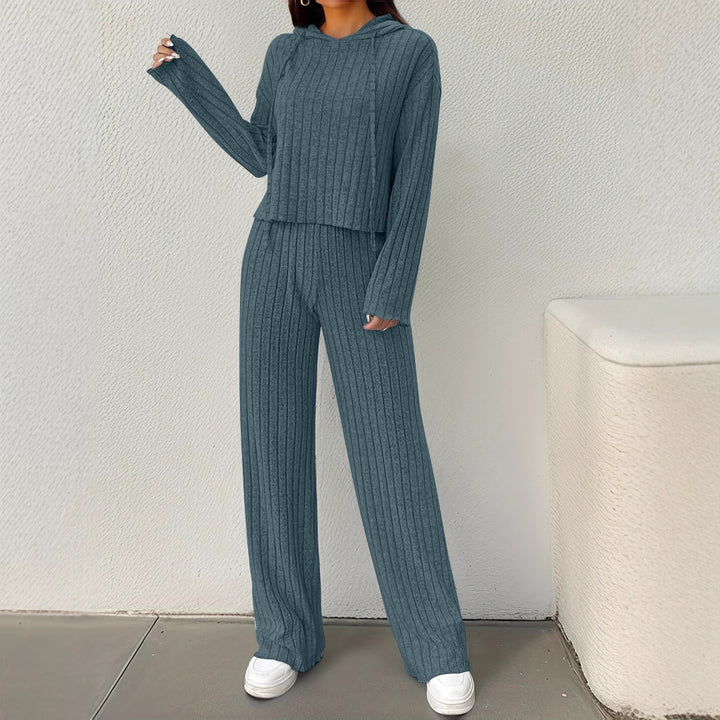 Damen lässiges Strick-Lounge-Set mit Kapuze und weitem Schnitt Drune
