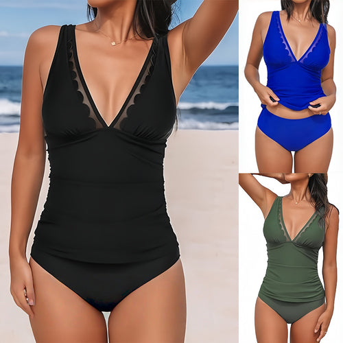 Damen Modischer Tankini mit tiefem V-Ausschnitt und Raffung Drune