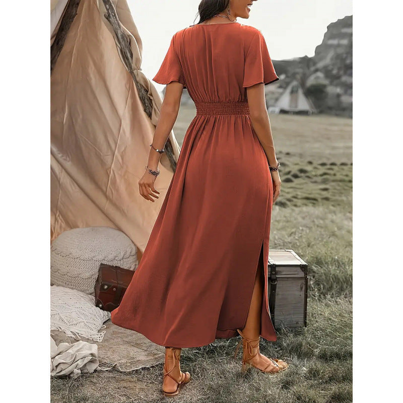 Damen Maxikleid mit fließendem Schnitt und Wickeldetails Drune