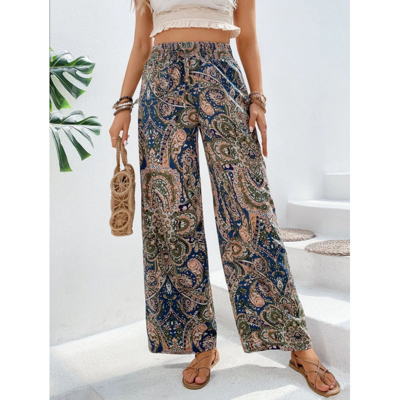Damen Palazzo-Hose mit elastischem Bund und nostalgischem Paisleymuster Drune