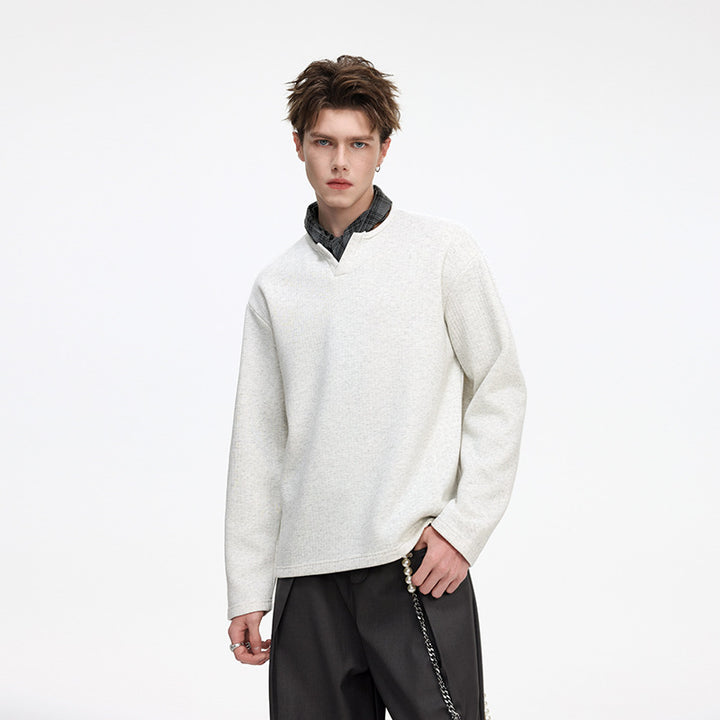 Herren Strukturierter Waffel‑Thermo‑Pullover mit V‑Einsatz und weiter Passform Drune