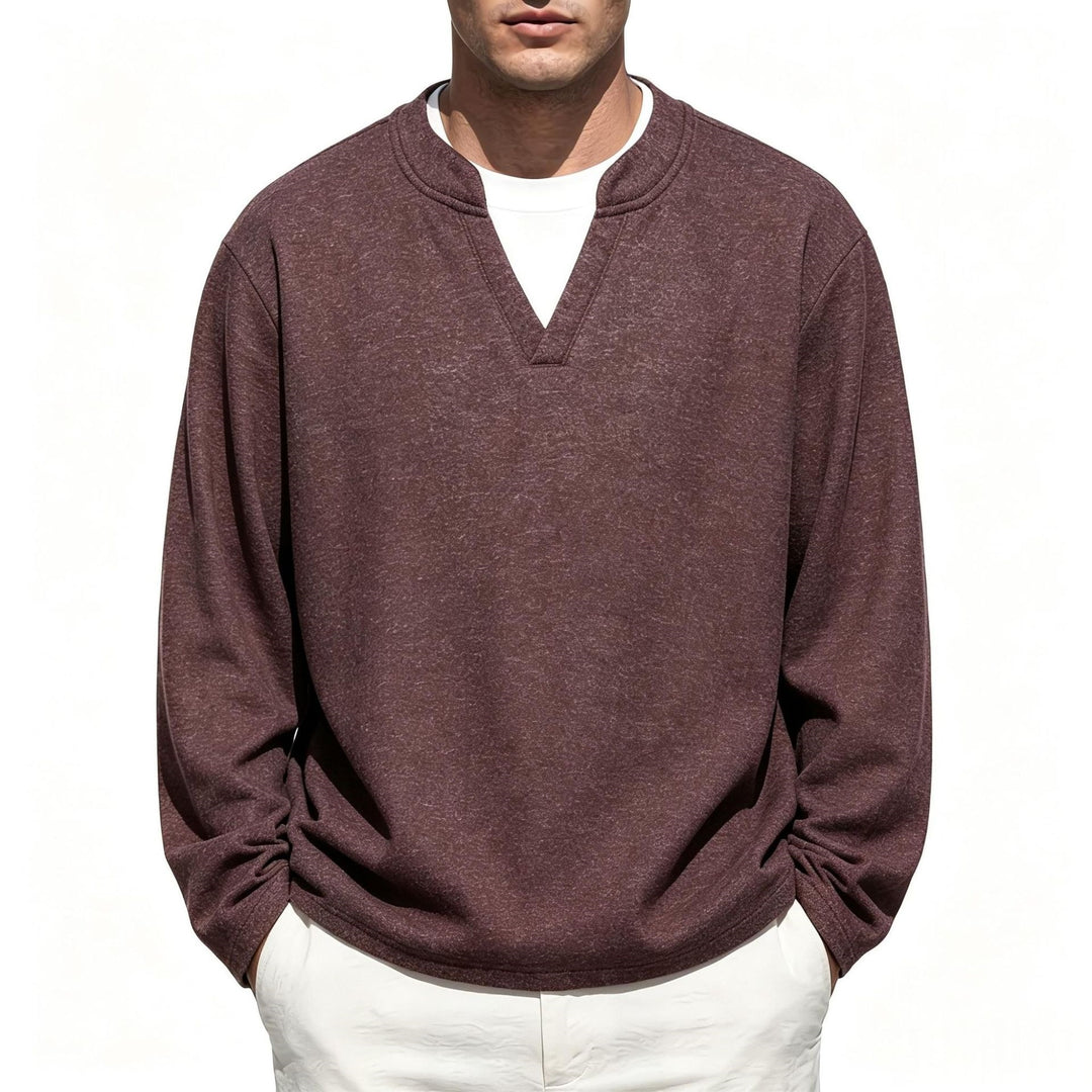 Herren Oversize Sweatshirt mit V-Ausschnitt und melierter Struktur Drune