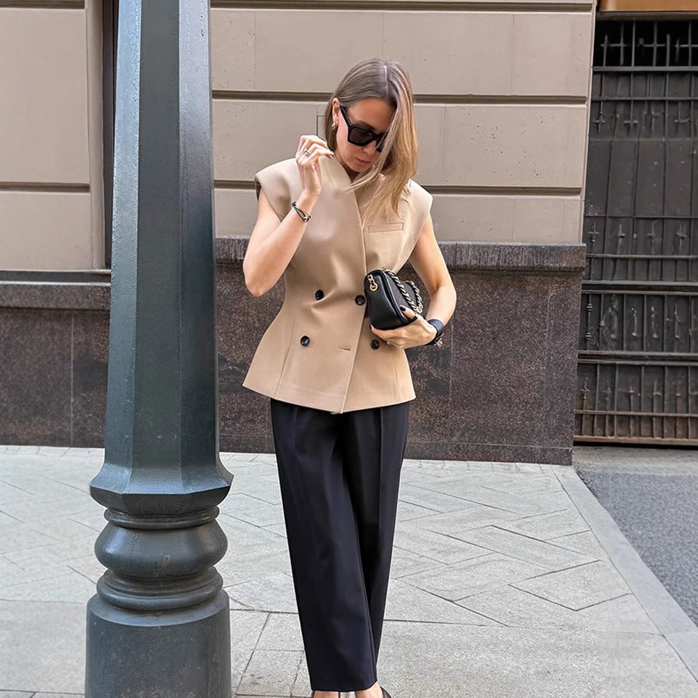 Damen Ärmellose taillierte Blazer-Weste mit doppelter Knopfleiste & strukturierter Schulterpartie Drune