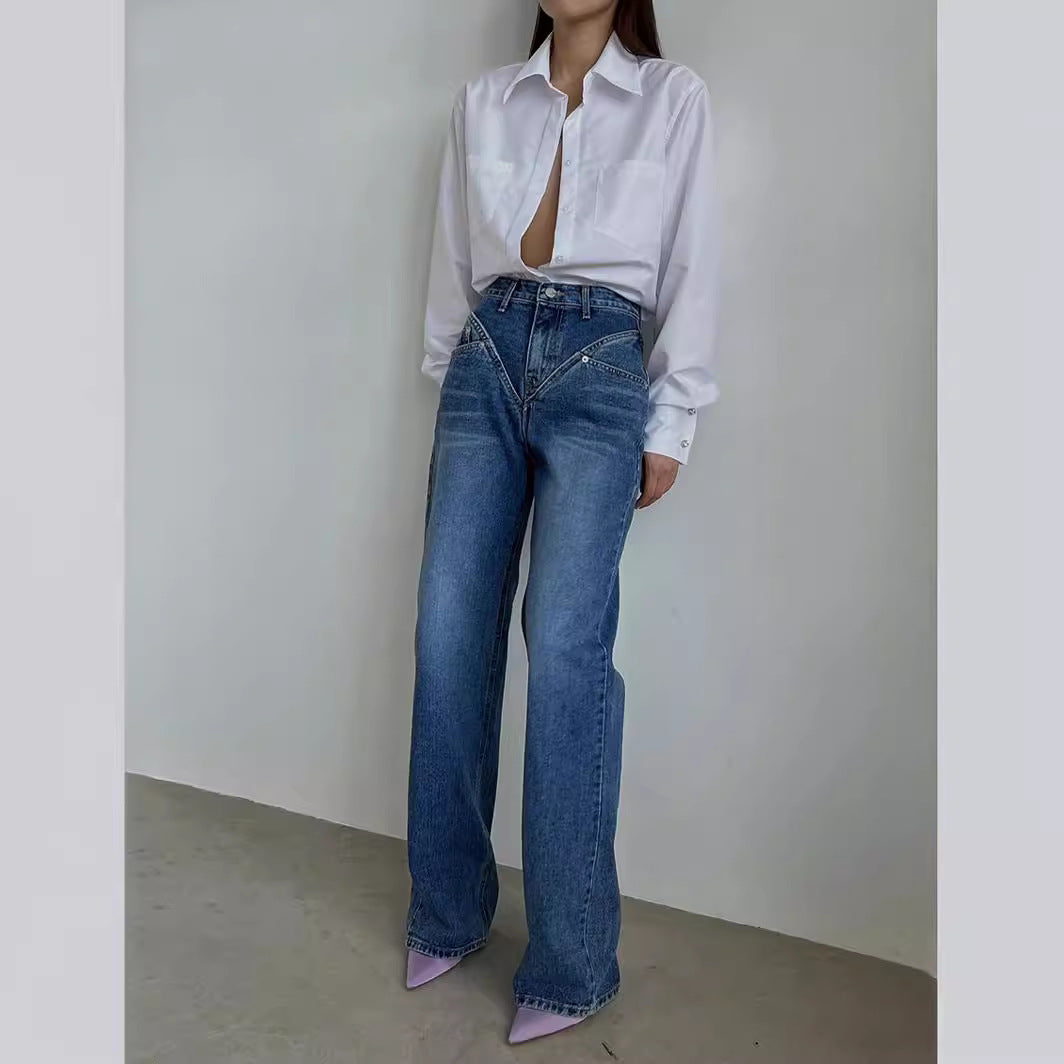 Damen Weit geschnittene Jeanshose mit einzigartigem Design Drune