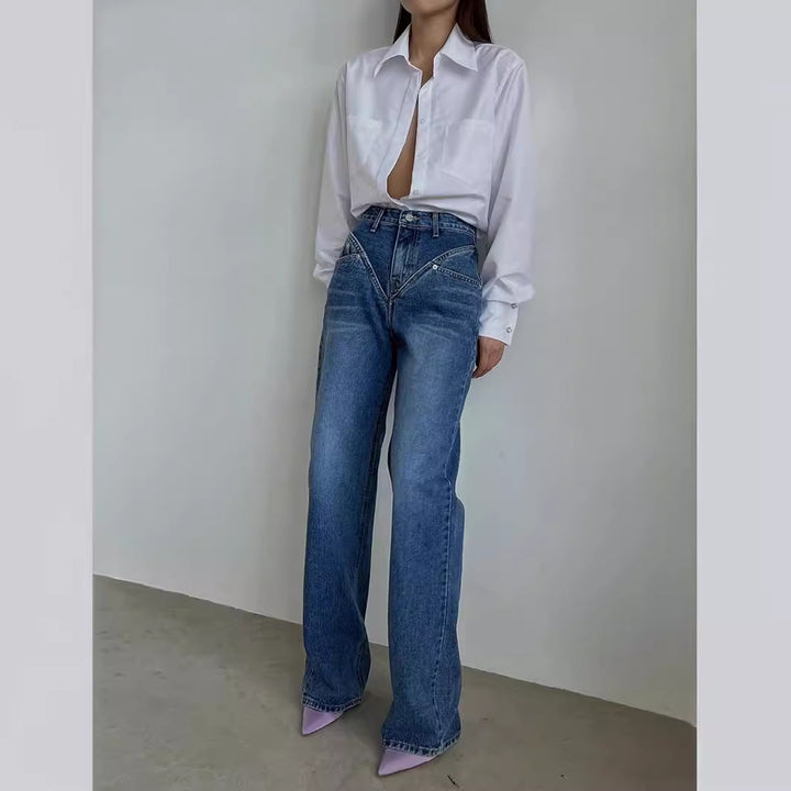 Damen Weit geschnittene Jeanshose mit einzigartigem Design Drune