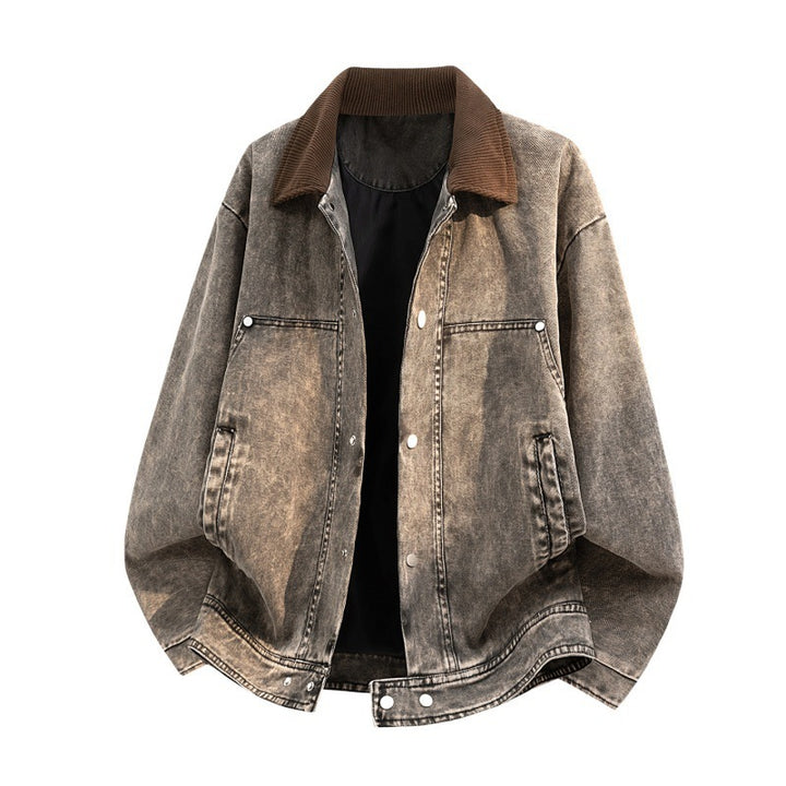 Herren Lässige Denimjacke mit Cordkragen Drune