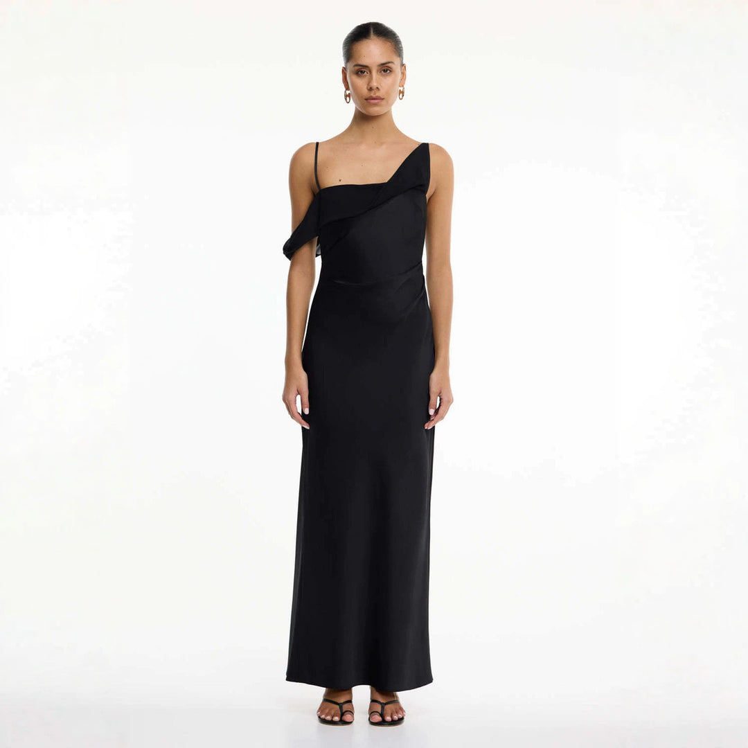 Damen Elegantes Maxikleid mit asymmetrischem Oberteil und fließendem Schnitt Drune