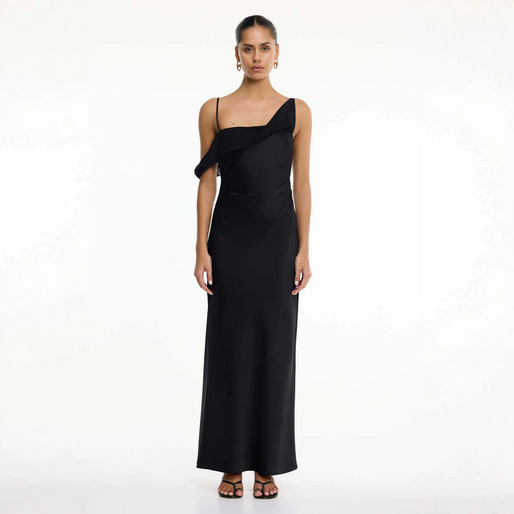 Damen Elegantes Maxikleid mit asymmetrischem Oberteil und fließendem Schnitt Drune