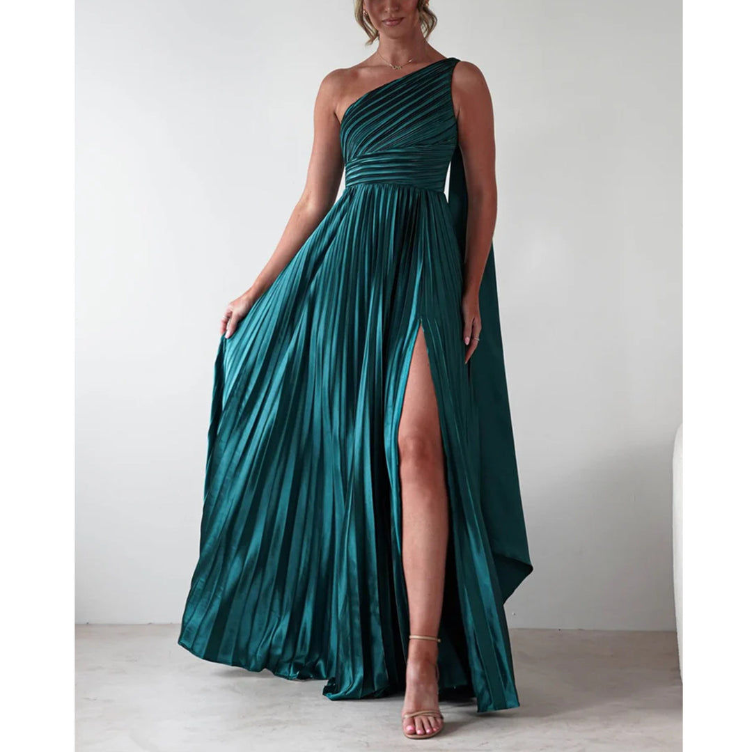 Damen Abendkleid mit elegantem Faltenrock und asymmetrischem Oberteil Drune