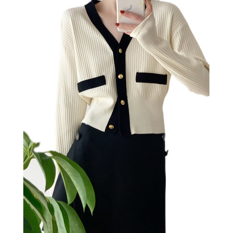 Damen modischer Strickcardigan mit dekorativer Knopfleiste und kontrastierenden Taschen Drune