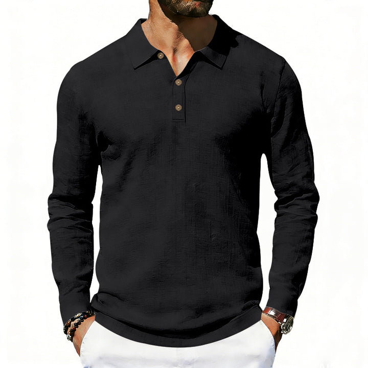 Herren nan Langarm-Poloshirt aus Baumwollgaze mit Hemdkragen, Dreiknopfleiste und entspannter Passform Drune