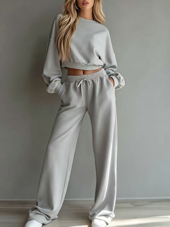 Damen Weiches Lounge-Set mit kurzem Sweatshirt und weiter Jogginghose Drune