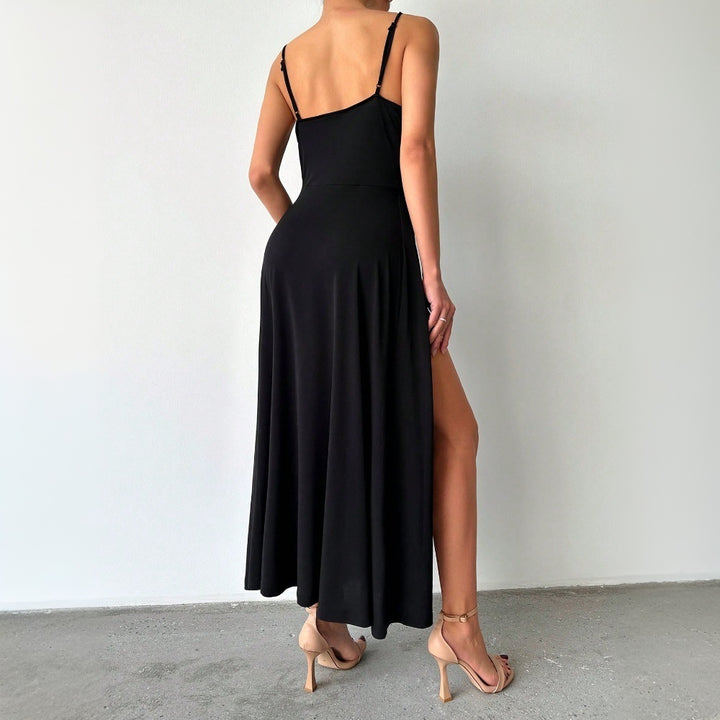 Damen Maxikleid mit raffiniertem Schlitz und verstellbaren Spaghettiträgern Drune