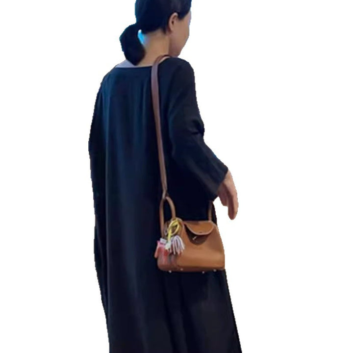 Damen Langes Smock‑Maxikleid mit tiefer Taillennaht und weitem Glockenrock Drune