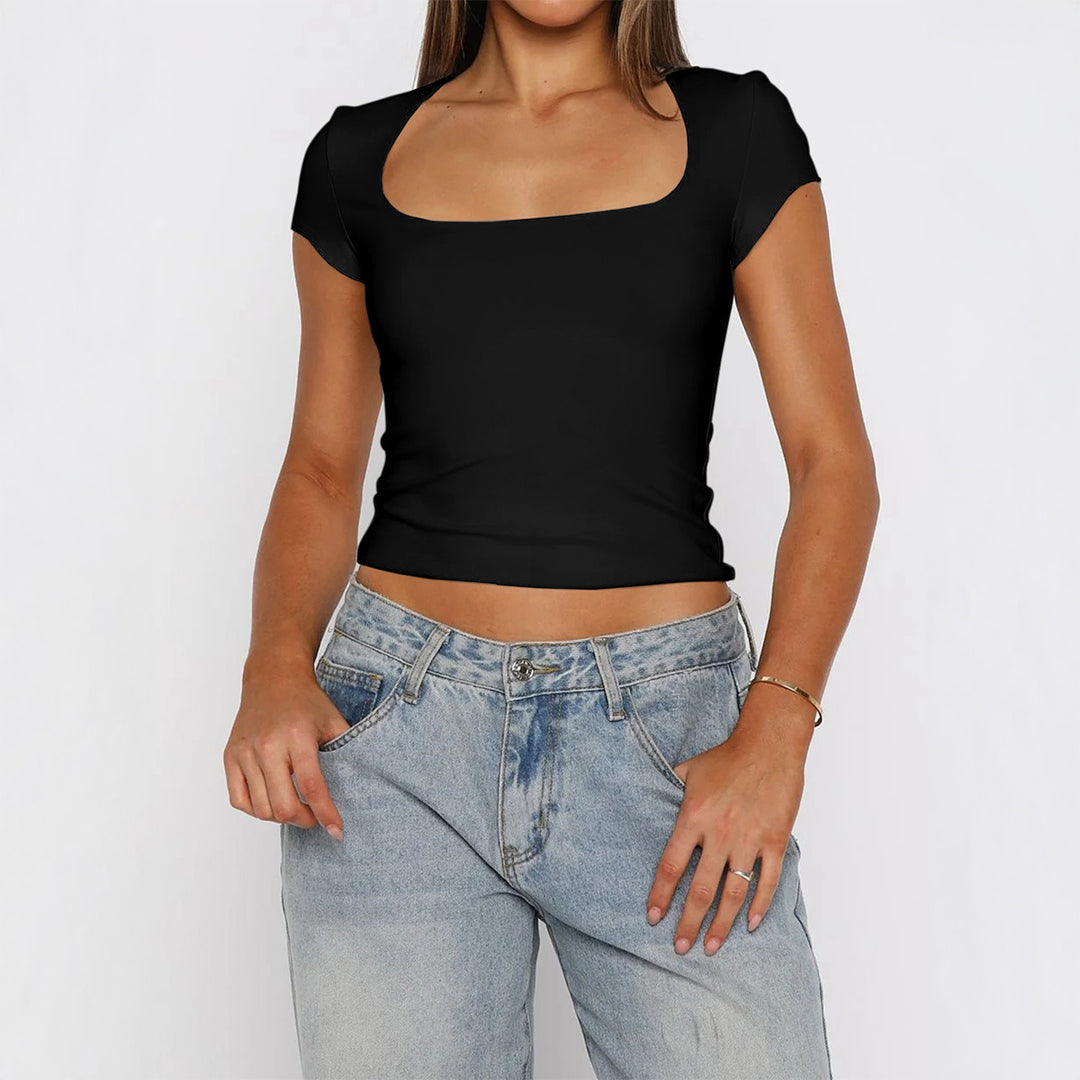 Damen Kurzarm T-Shirt mit quadratischem Ausschnitt Drune