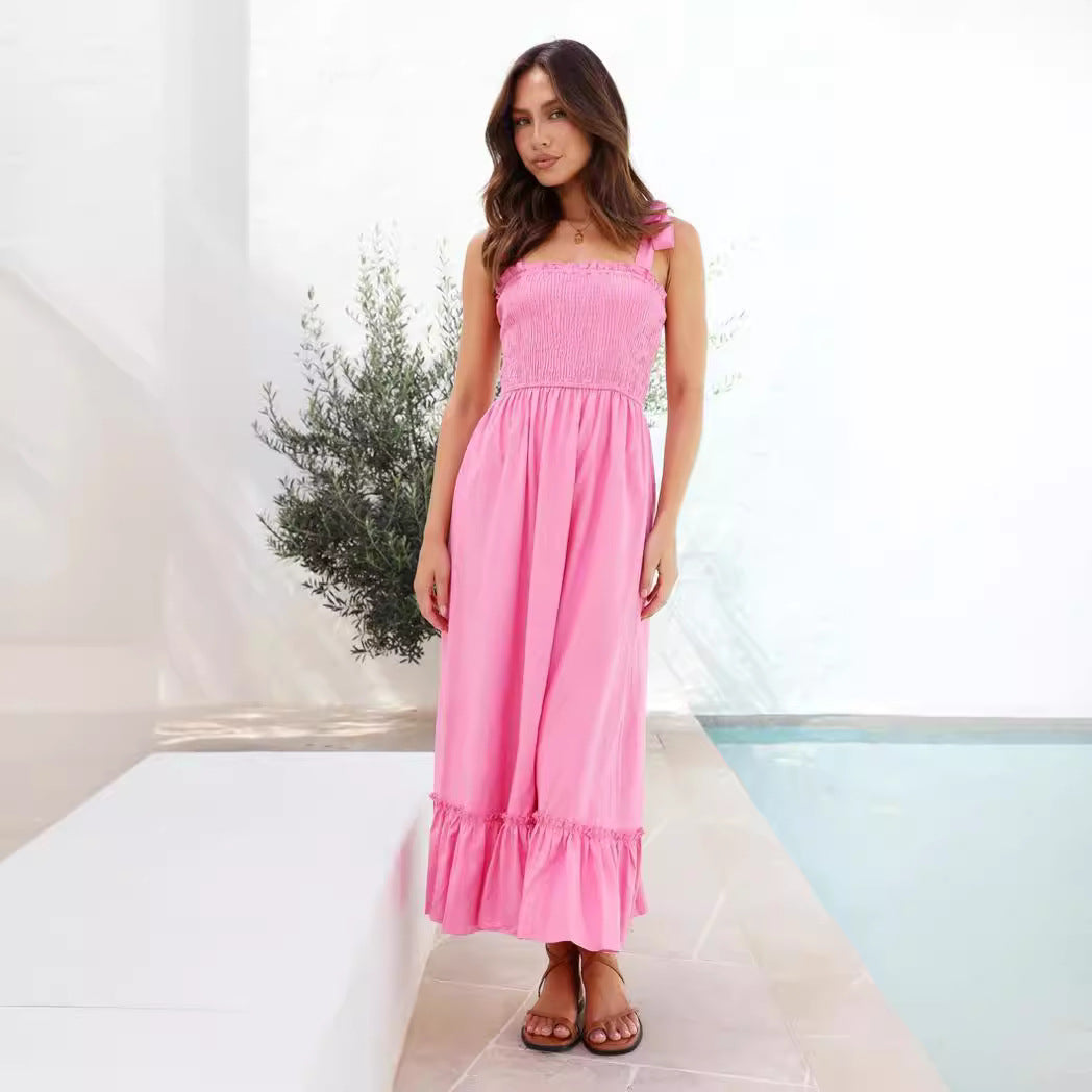 Damen Maxikleid mit verspieltem Rüschensaum und elastischem Oberteil Drune