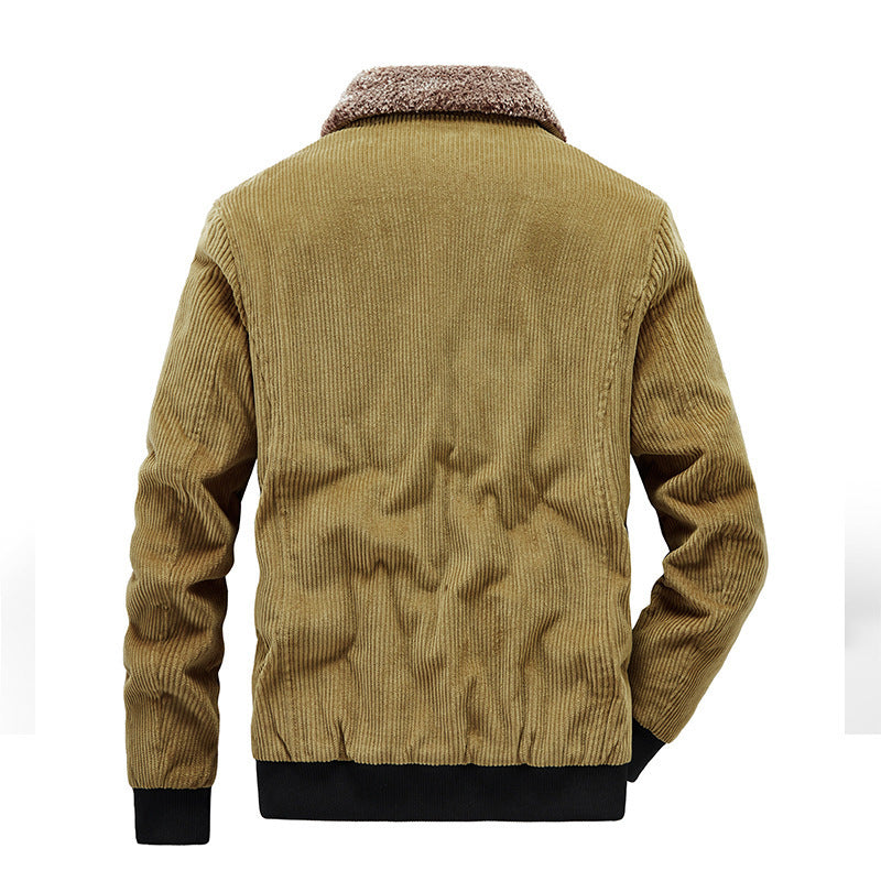 Herren Cord-Blouson im Pilotenstil mit durchgehendem Sherpa-Innenfutter und Pattentaschen Drune