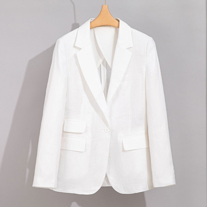 Damen Sommerlicher Leinen‑Mix Blazer mit taillierter Silhouette und Pattentaschen Drune
