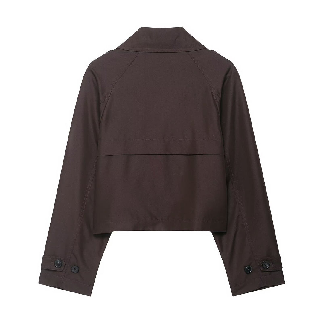 Damen Cropped Doppelreiher-Trenchjacke mit Epauletten, weiten Revers und verstellbaren Ärmelriegeln Drune