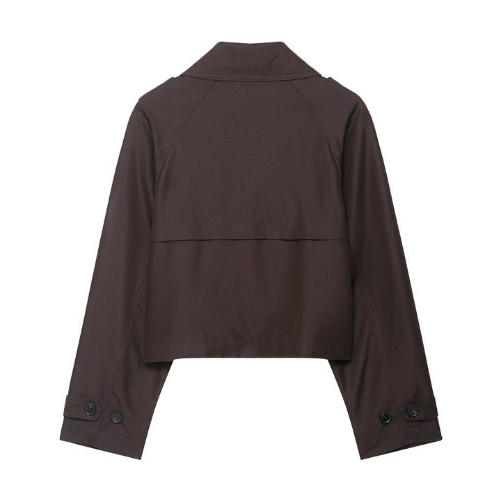 Damen Cropped Doppelreiher-Trenchjacke mit Epauletten, weiten Revers und verstellbaren Ärmelriegeln Drune